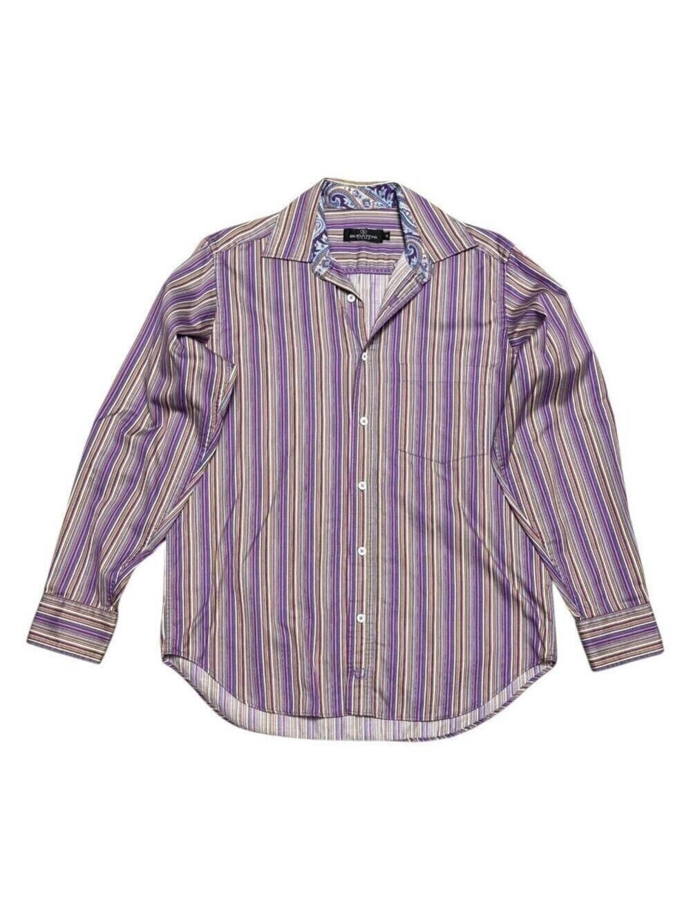 BUGATCHI UOMO Luxury Designer Striped Italian Business Casual Dress Shirt Small